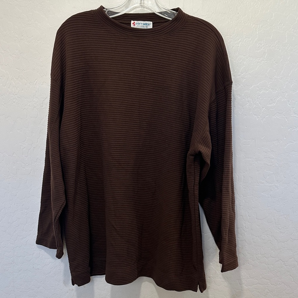Currants Jerri Jo‎ Brown Men's long sleeve tee Shirt size large vintage cotton
